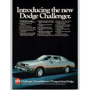 1978 New Dodge Challenger GT 2 Door Coupe Vintage Print Ad Man Cave Garage Decor